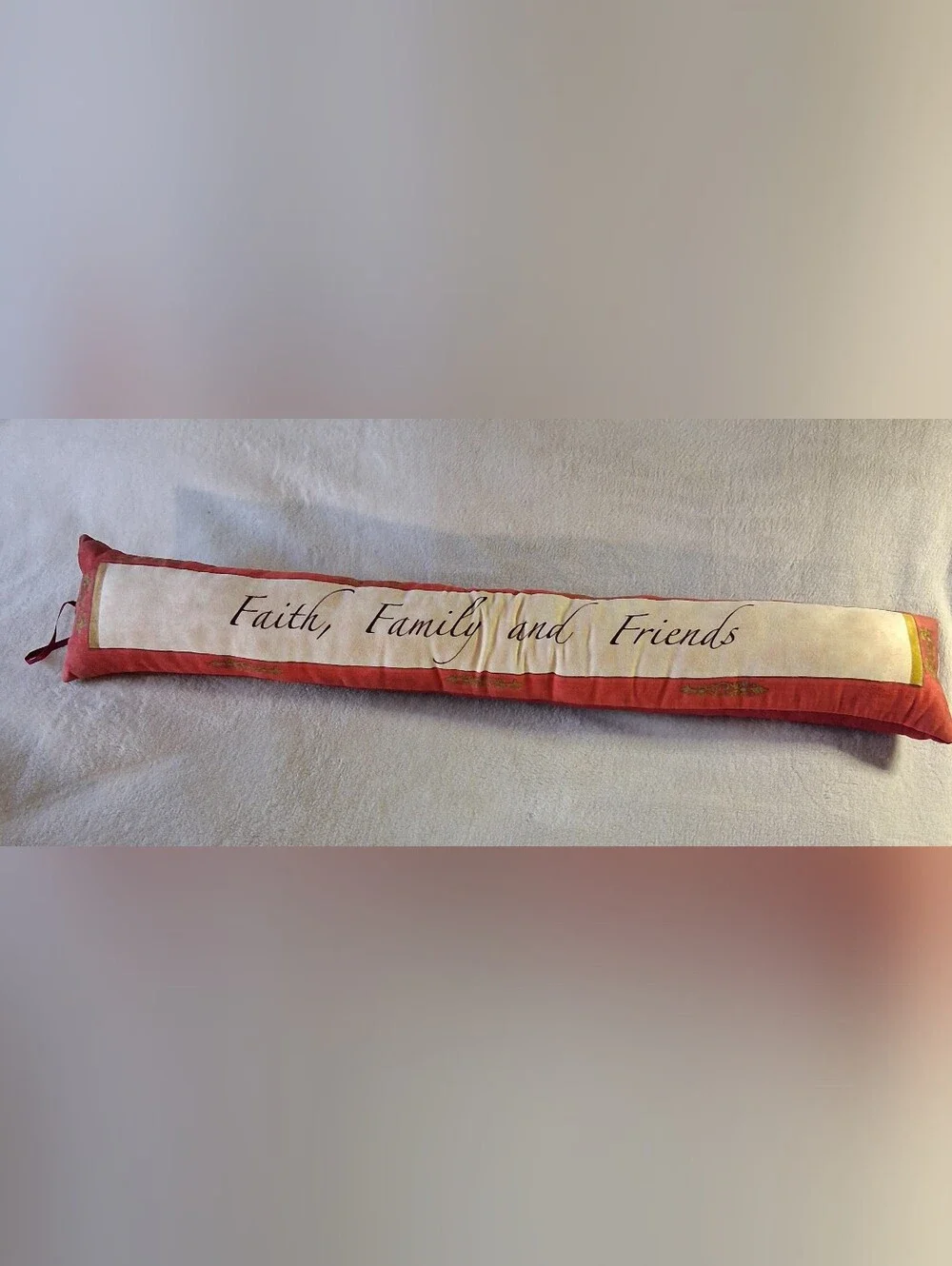 Faith Family and Friends Long Decorative Draft Stopper - Red and Cream Pillow